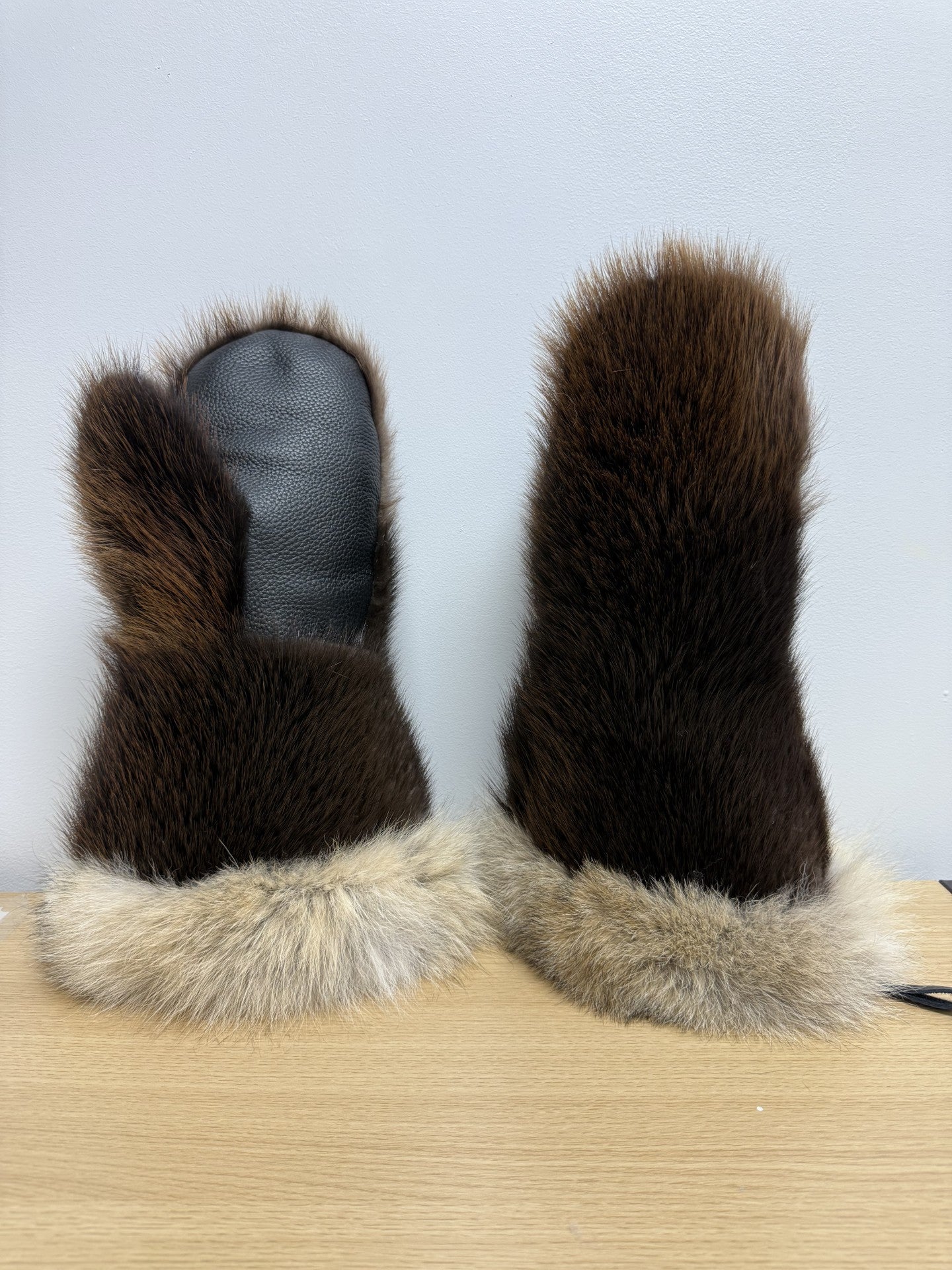 Beaver Fur With Coyote Trim Mitts