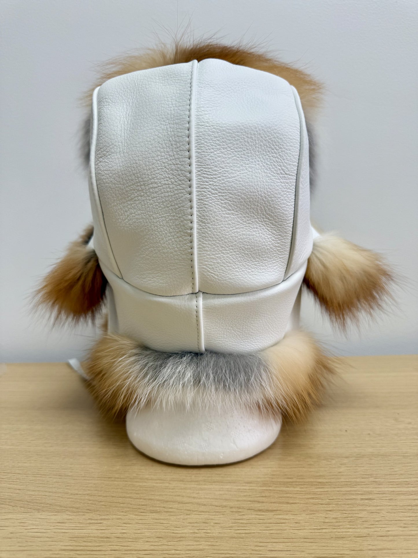Red Fox & White Leather Trapper Hat