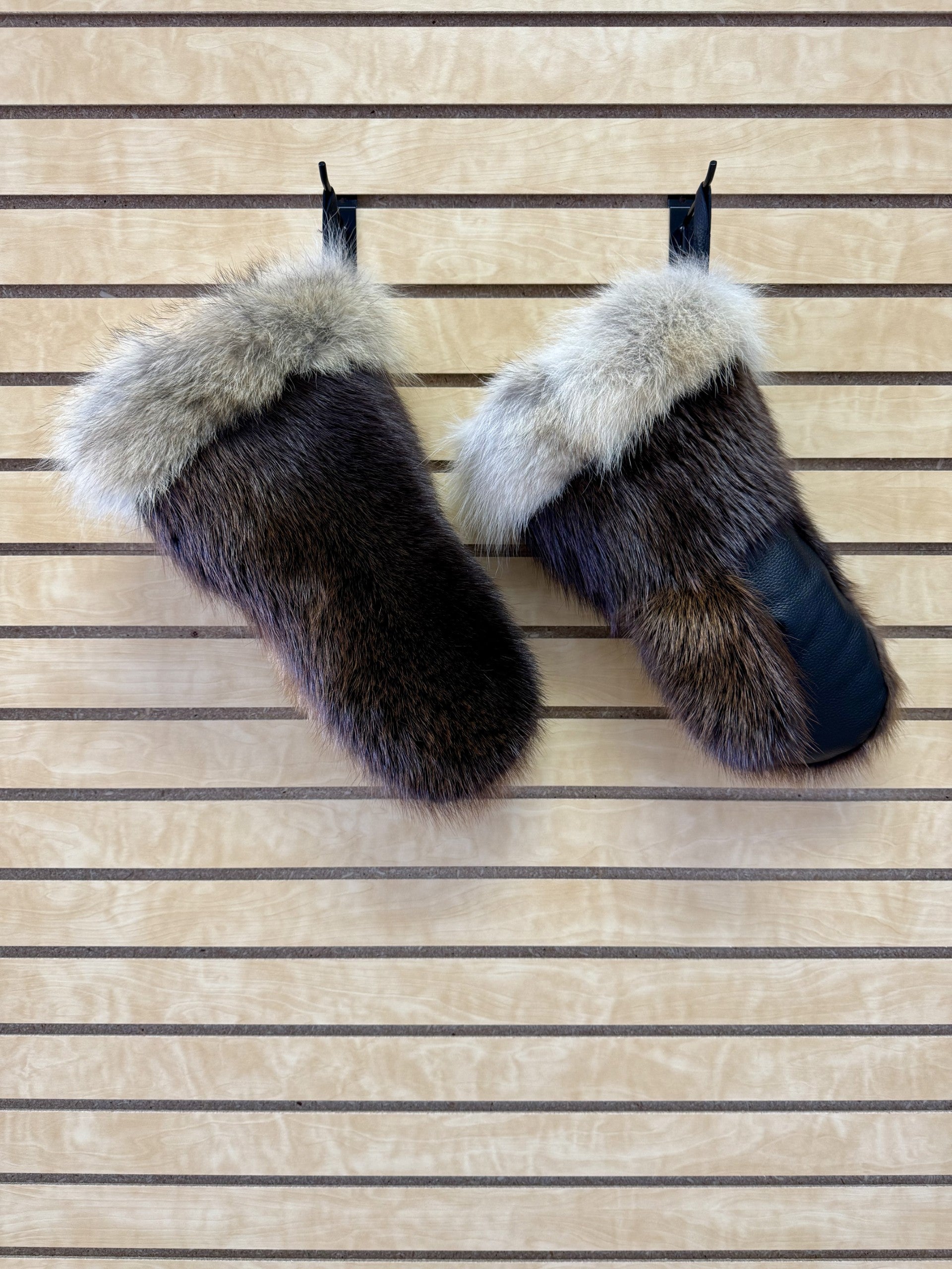 Beaver Fur With Coyote Trim Mitts