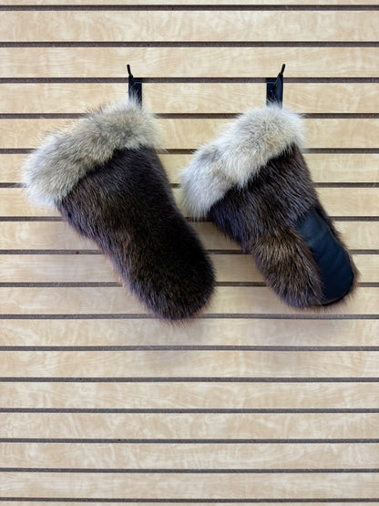 Beaver Fur With Coyote Trim Mitts