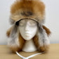 Red Fox & White Leather Trapper Hat